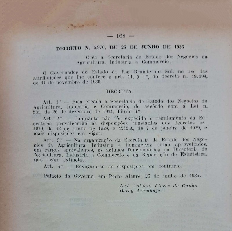 Decreto 5970 de 1935, que cria a secretaria da agricultura